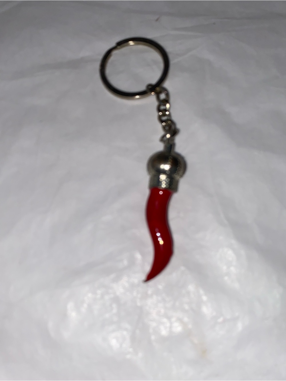 Red Horn Charm Keychain with Silver Accents
